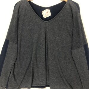 Daftbird Womens V-Neck Colorblock Long Sleeve Top Grey Navy Blue Size S